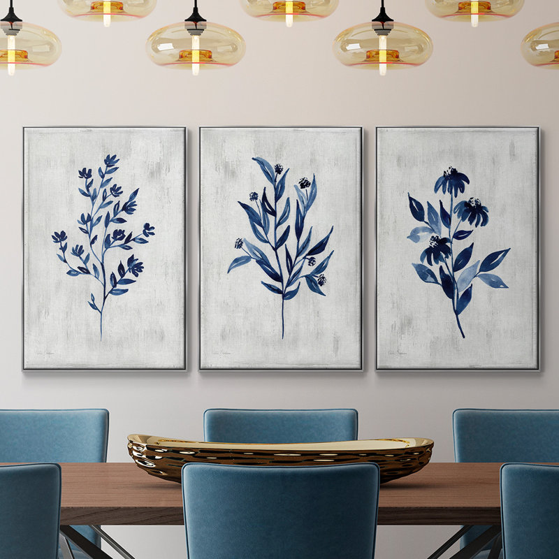 Wild Indigo I, reproduction sur toile 3 pièces, H 24 po x l 48 po x P 2 po, Argent