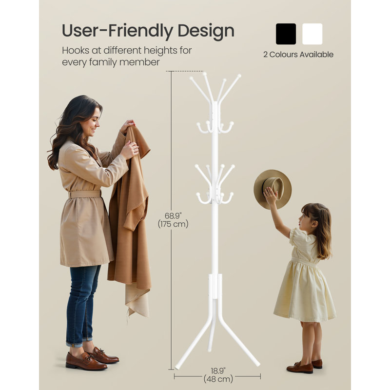 Steel Freestanding 16 - Hook Coat Rack, White