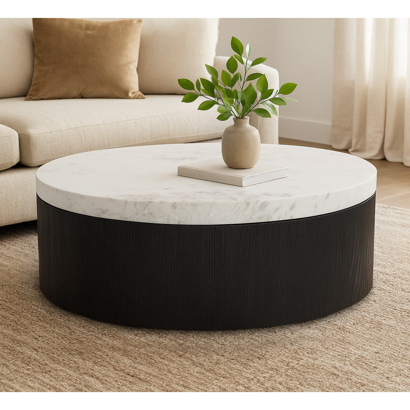Redondo Jameson Marble Top Cocktail Table With Solid Wood Base In Black
