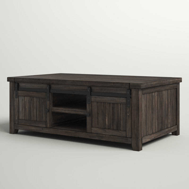 Table basse avec rangement en bois massif Karley, Brun