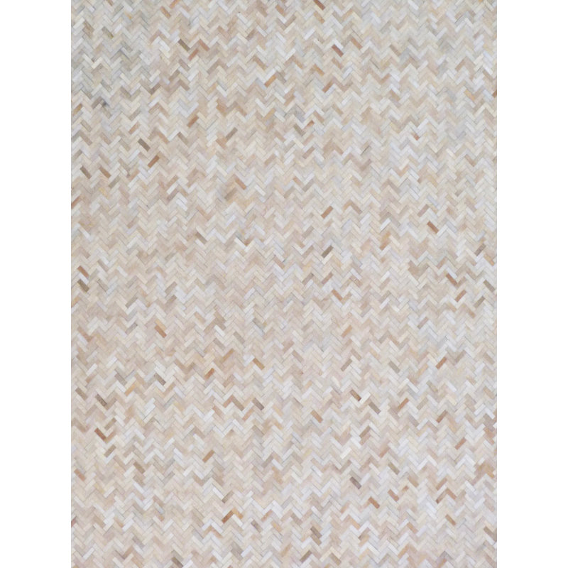 Mosaic Leather Cowhide Chevron Area Rug in Light Beige/Ivory, Rectangle 9'6" x 13'6"