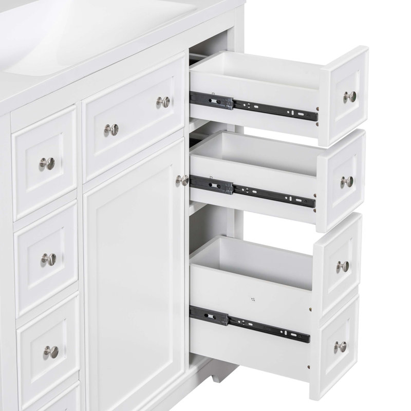 Ensemble de meuble-lavabo 36 po avec lavabo, une armoire et six tiroirs, bois massif et panneau de fibres à densité moyenne