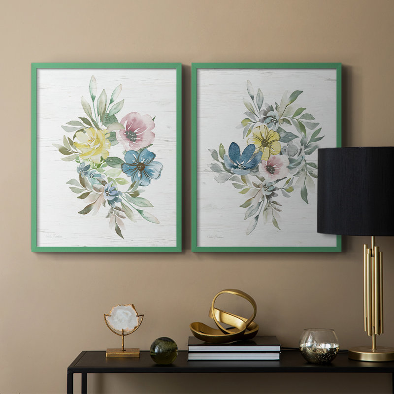 «Spring Meadow Arrangement I», reproduction encadrée de qualité supérieure - prête à être accrochée - aucun clou requis - aucun clou requis