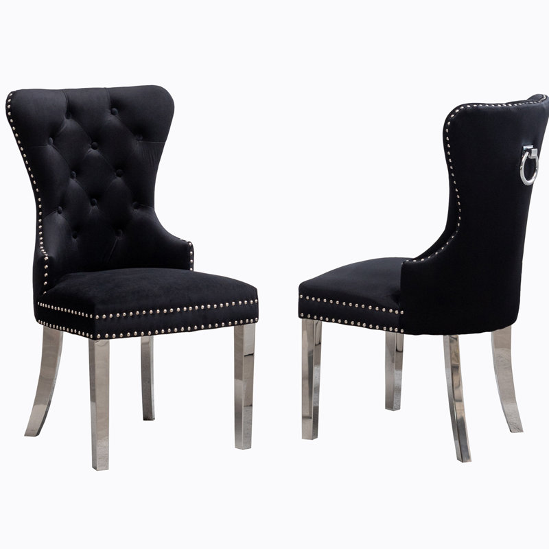 Kemarie Velvet Side Chair, Black Velvet