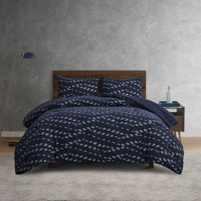 Perry Ellis Venice Blue 3-Piece Textured Jacquard Comforter Set with Matching Shams