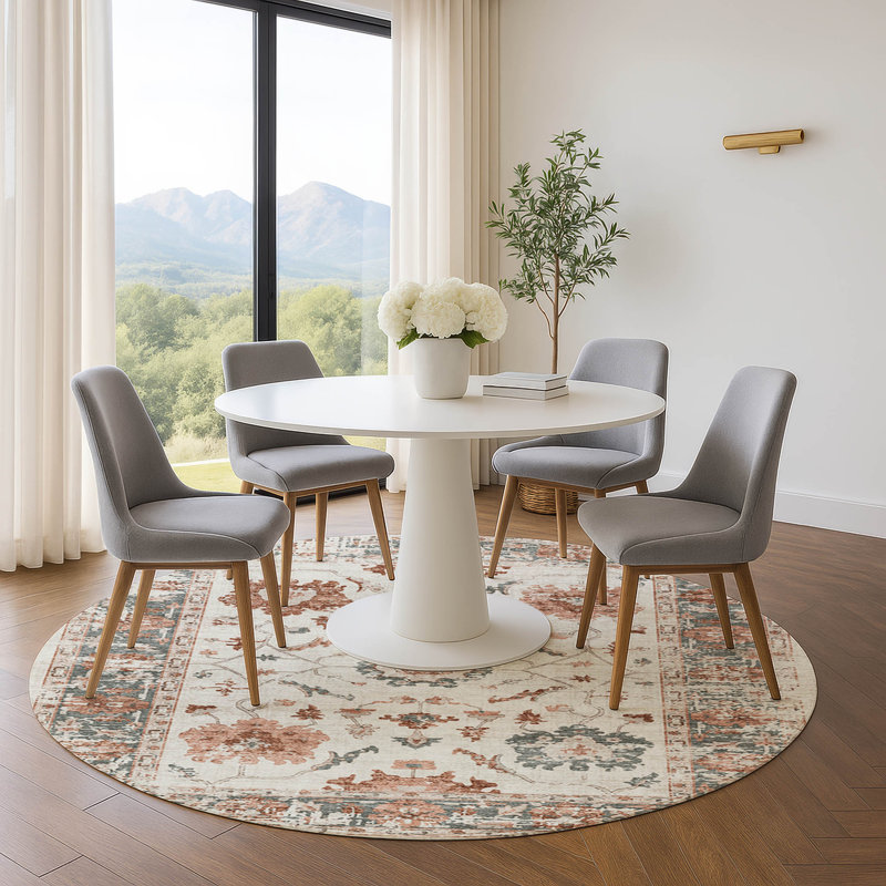 Premium Machine Washable Pirtle Border Rug, Round 8'