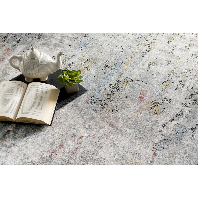 Rug Branch Tessera 2' x 3' (2'3" x 3') Grey/Red Distressed Abstract Indoor Doormat Rug, Comtemporary, Medium Pile, Stain-Resistant Entry Carpet - Front Door, Mudroom, Hallway and Kitchen
