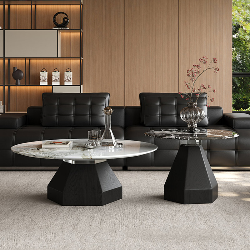 Luxury-Style Round Marble Coffee Table Set