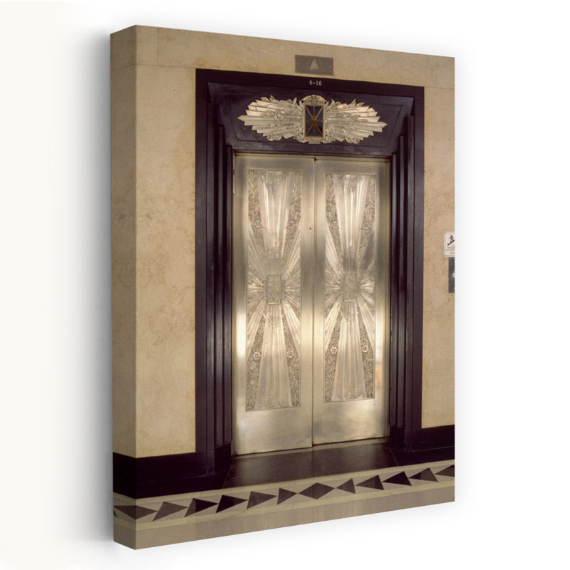 Nickel Metalwork Art Deco Elevator Doors Two North Riverside Plaza 400 West Madison Street Chicago Illinois USA by Mark Segal - Wrapped Canvas Print