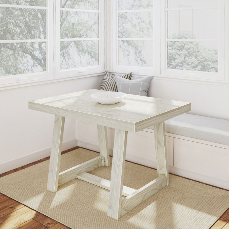 Classic Solid Wood Dining Table - 1220mm/48in, White Sand Wirebrush, White