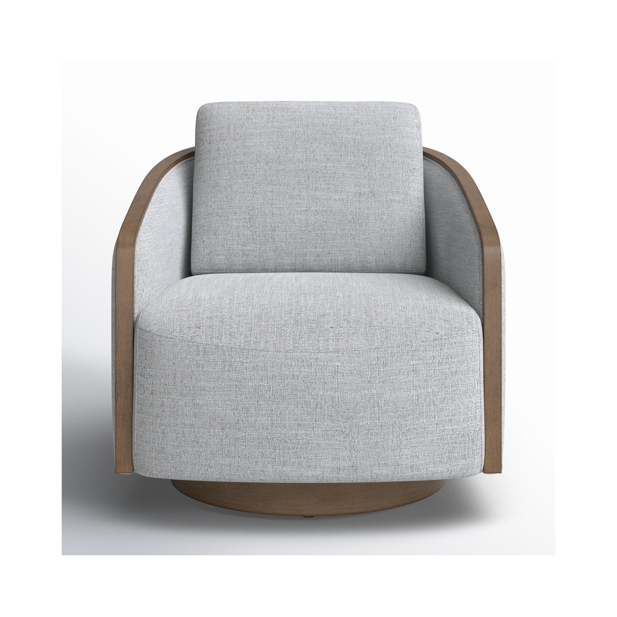 Nieve Upholstered Swivel Barrel Chair, Gray Heathered