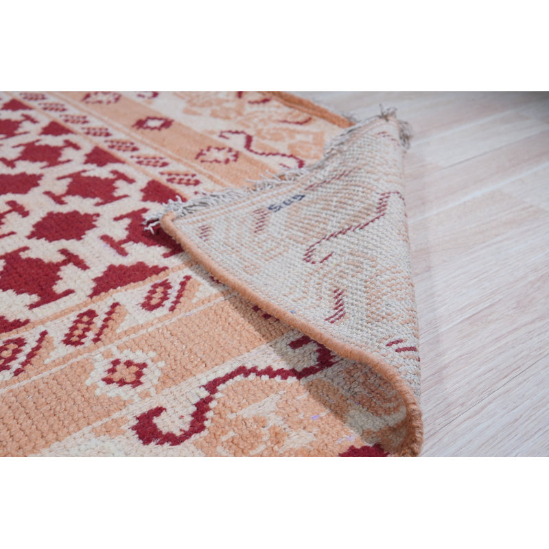 Coral Hand-Knotted Wool Linked Rosettes Geometric Modern Contemporary Carpet Rug, 6' x 9'