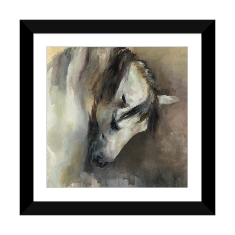 Classical Horse, 16" H x 16" W x 1" D, Black Open Corner Frame Paper