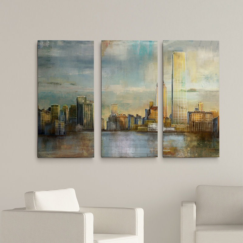 City Skyline-ensemble de 3 reproductions d’art sur toile tendue, H 24 po x L 36 po x P 1,5 po