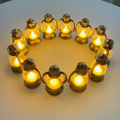 12-pack Mini Lanterns With 4" Flickering Led Candles Silvery