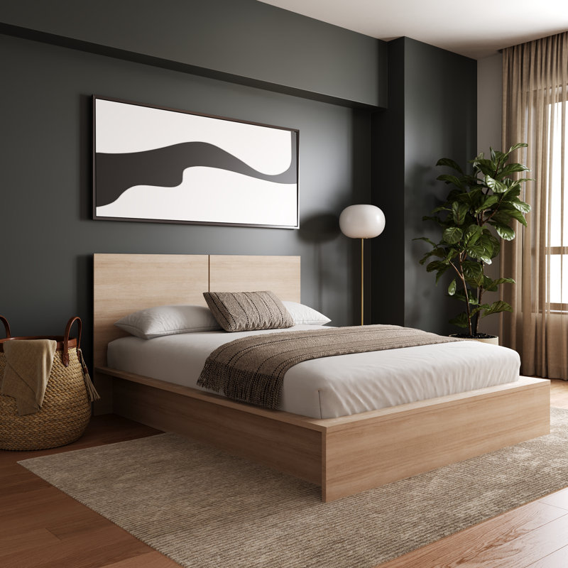 Guendolyn Platform Bed & Headboard, Natural Blonde Oak, Queen