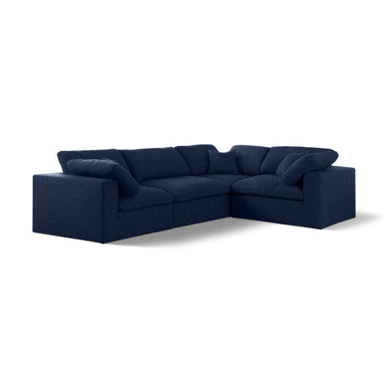 Hitha Upholstered L-Shaped Sectional Reversible, Navy Linen Textured Fabric