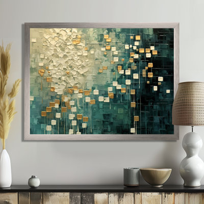 Rebirth Retro Abstract In Vintage Gold Blue I - Abstract Painting Canvas Print