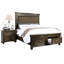Brown Finish Traditional Queen Bed With Upholstered Headboard And Drawers, Bedroom Luxury Size Wood Sturdiness