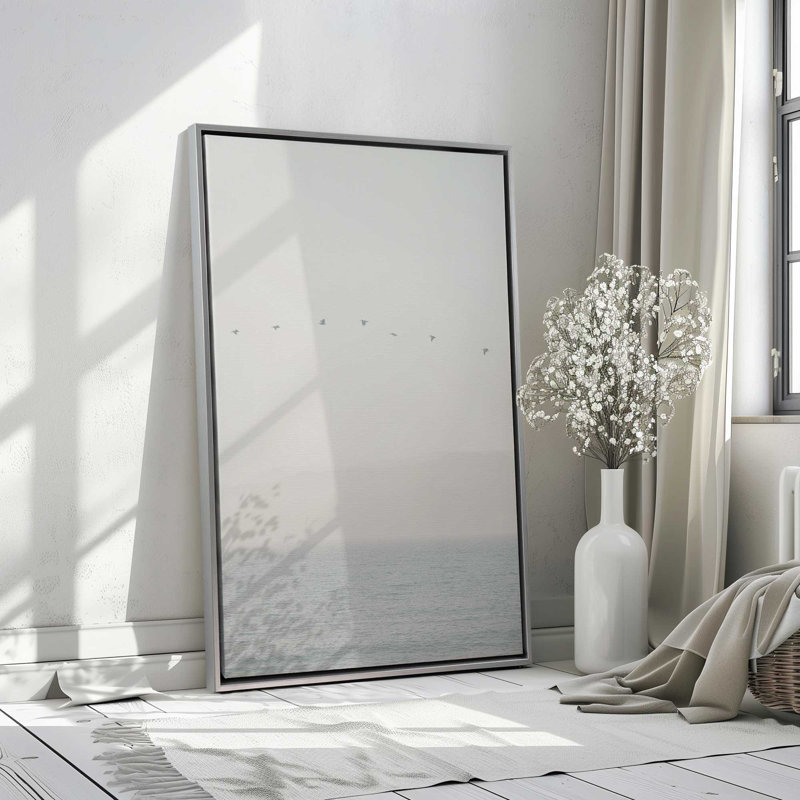 Seaside Flight Rolled Canvas Print, Polished Chrome Floater Framed, 48.75" H x 32.75" W x 1.75" D