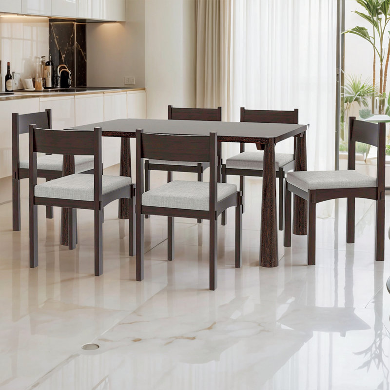 Ensemble de table de salle à manger d'inspiration Mid-Century 7 pièces - Mobilier de salle à manger en bois massif avec chaises rembourrées