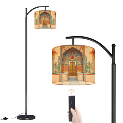 Lampe sur pied à arc avec abat-jour réglable avec porte peinte indienne Jaipur