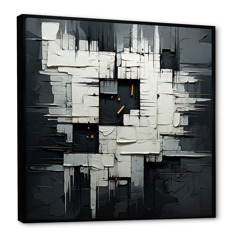 Fantaisie grise et noire Horizon II - impressions sur toile abstraites, Cadre flottant noir, H 16 po x l 16 po x P 1 po