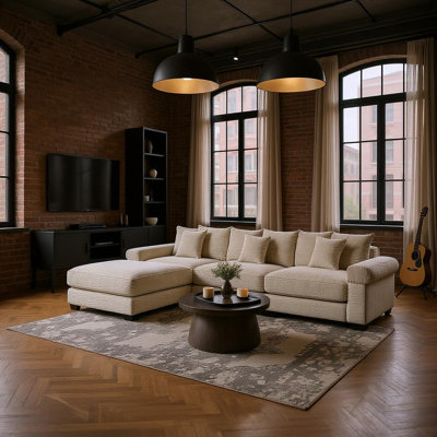 130" Modular L-Shape Sectional Sofa Perfect For Home Theater with Chaise, Soft Ivory Corduroy