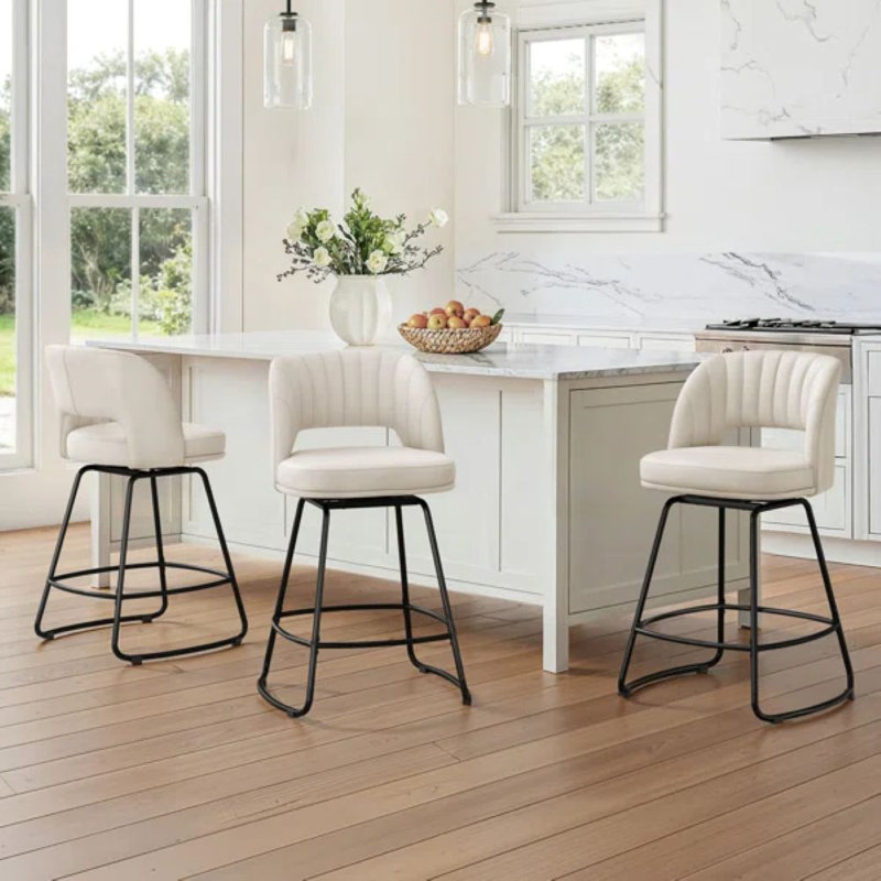 26''H Swivel Barstools With Metal Legs, White, 3