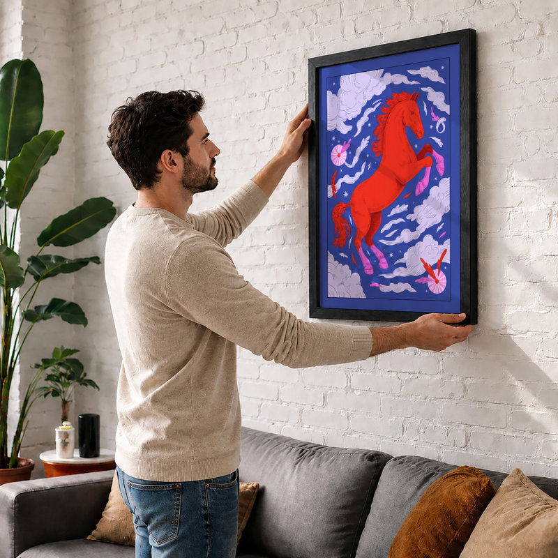 Rearing Horse in Motion Modern - Framed Print, A4 - 29.7 x 21.0 cm, White