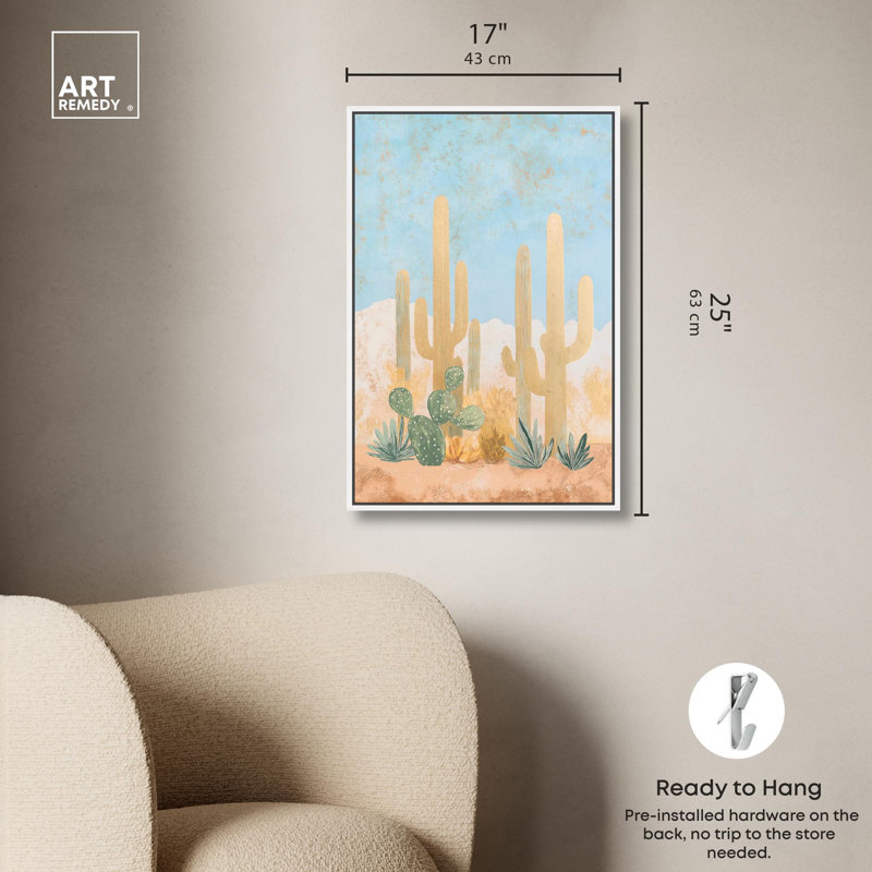 «Cactus Canvas Modern Landscape» par Art Remedy, H 25 po x l 17 po, Cadre flottant blanc