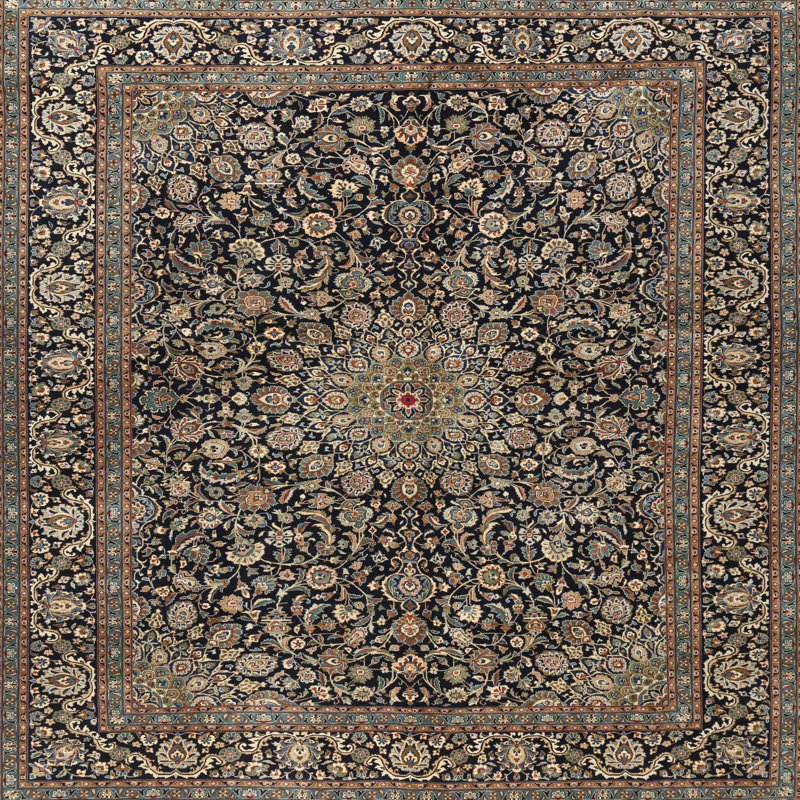 Tapis traditionnel noir / beige Genibrel, Carré 5 pi