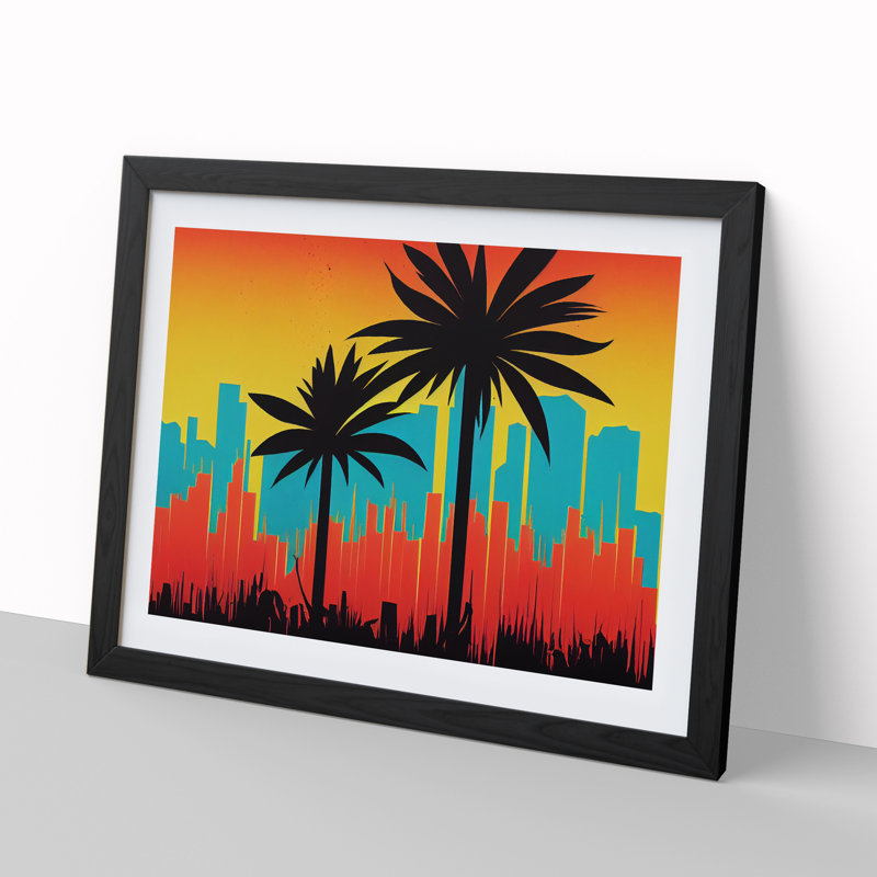 Abstract Palm Tree Art Vol.3 - Framed Print, Black, 46cm H x 64cm W x 2cm D