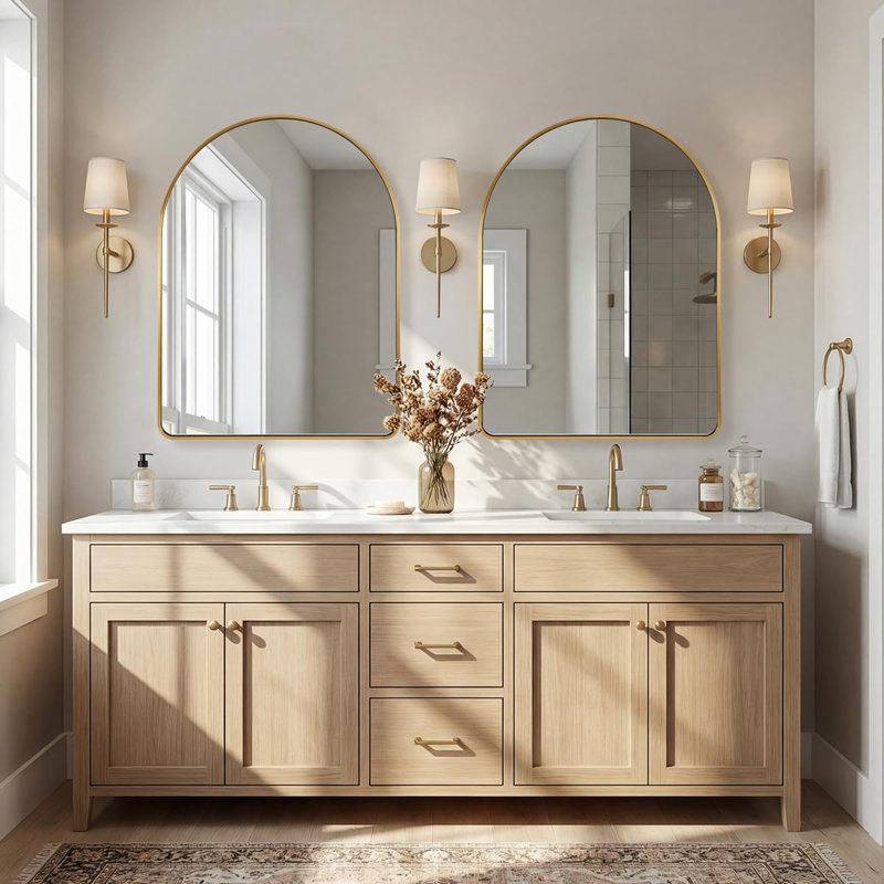 Miroir de salle de bain Malisa Cadre épais en acier inoxydable, 32" x 24", Or brossé