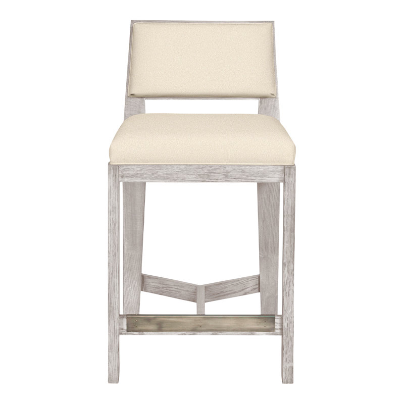Scoville By Thom Filicia Upholstered Counter Stool with Solid Wood Frame, Gris colombe, Kimoni naturel