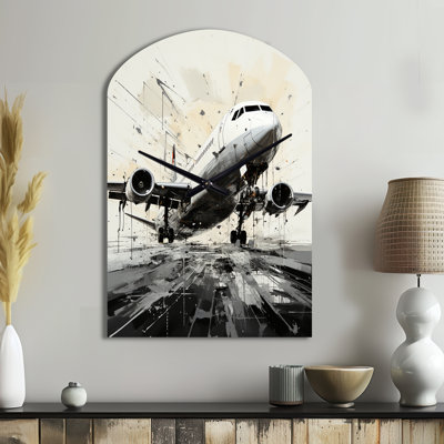 «Abstracted Plane Flight Path - Horloge murale asymétrique en métal, horloge murale en arc gris
