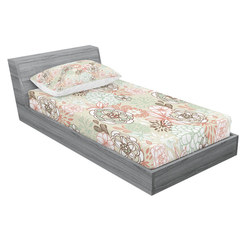 Microfiber Floral Sheet Set, Queen Sheet Set + Fitted Sheet + 2 Pillowcases