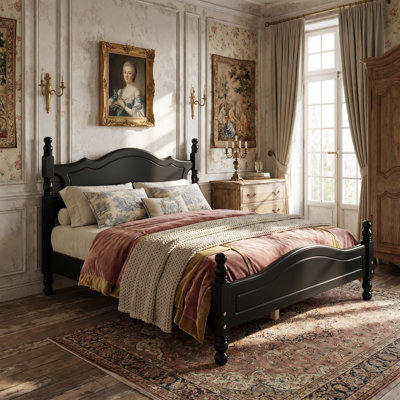 Full Size Retro Wood Platform Bed Frame with Sturdy Wooden Slat Support