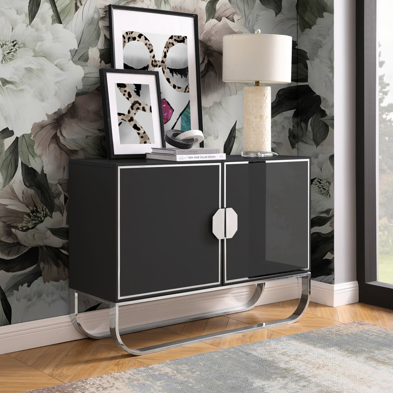 Buffet en eucalyptus de 15,8 po de large Emmarose, Noir/chrome