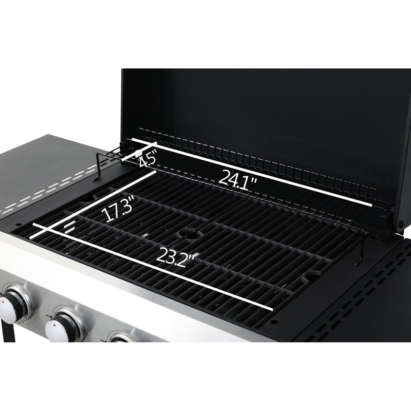 49200Btu 4 BBQ au gaz propane, SS, grilles de cuisson en émail, table d'appoint pliable, panier suspendu pour barbecue de divertissement extérieur, sortie,