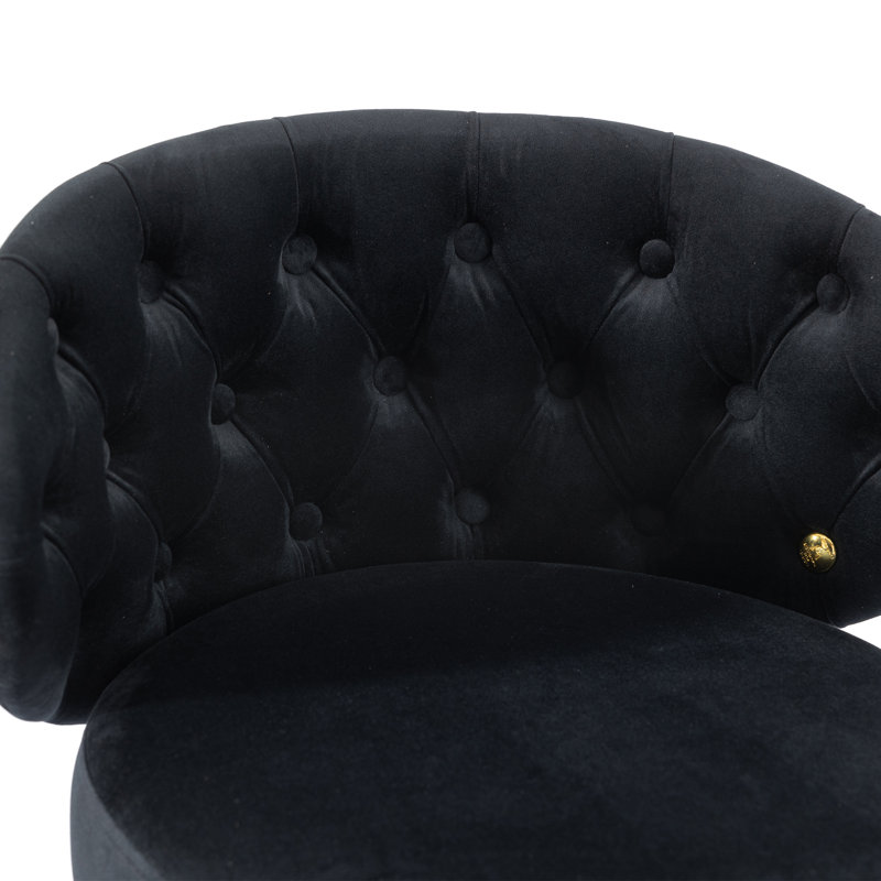 Upholstered Counter Height Bar Stools With Tufted Back, Black 