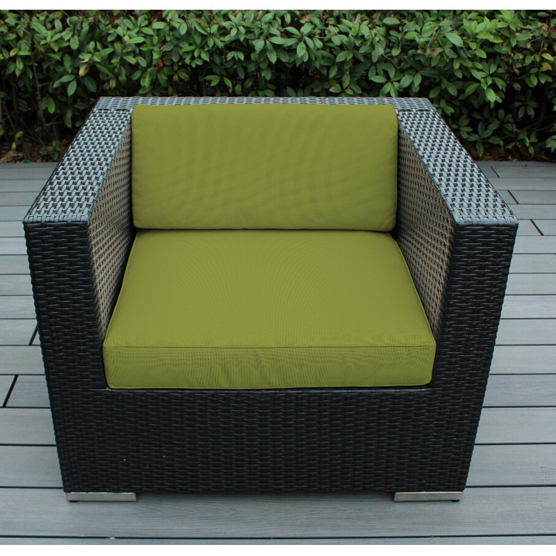 Penncross Wicker Outdoor Lounge Chair, Sunbrella Macaw, Black