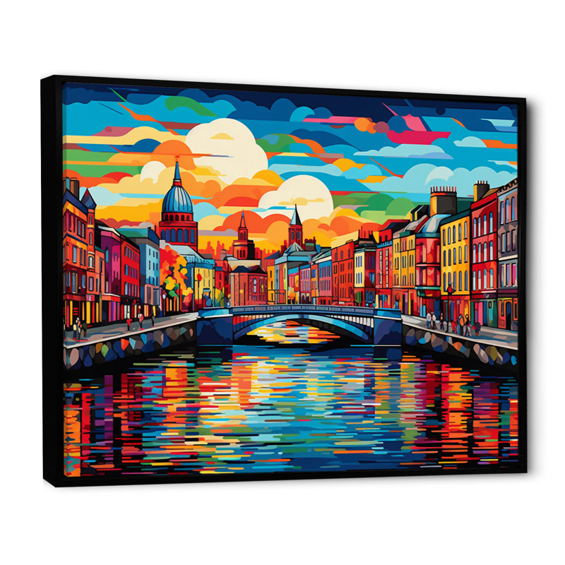 City Dublin Popart IV, reproduction d'art sur toile, H 30 po x l 40 po x P 1,5 po, Cadre flottant noir