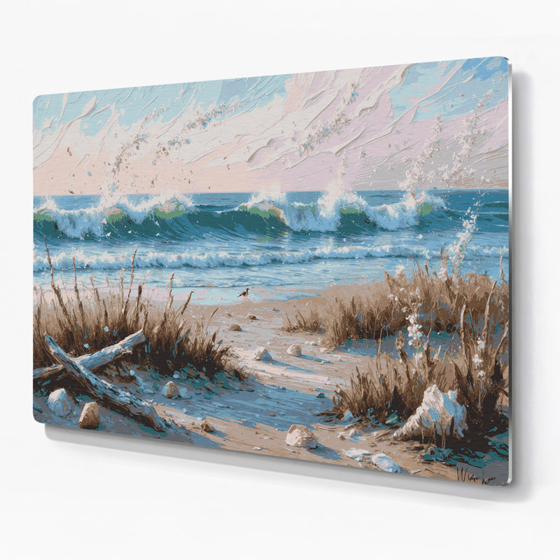 Art mural gris en métal Coastal Spring Beach, H 20 po x l 30 po