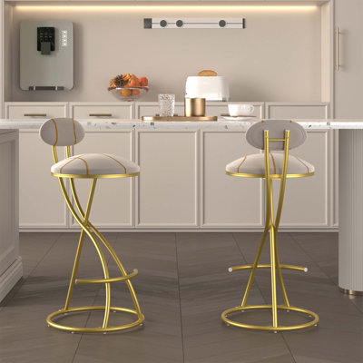 Tabourets de bar ronds en forme de S avec 2 chaises de comptoir rembourrées en velours pour la salle à manger