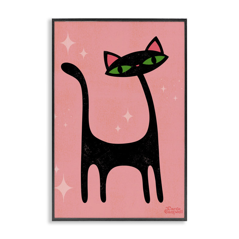 Art rétro de giclée de chat noir par Carrie Cantwell, Giclée encadrée noir minuit, H 24 po x l 16 po