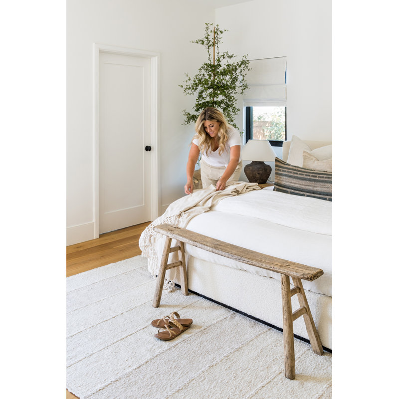 Koukila Linen Striped Area Rug in Beige, Rectangle 6'3" x 9'