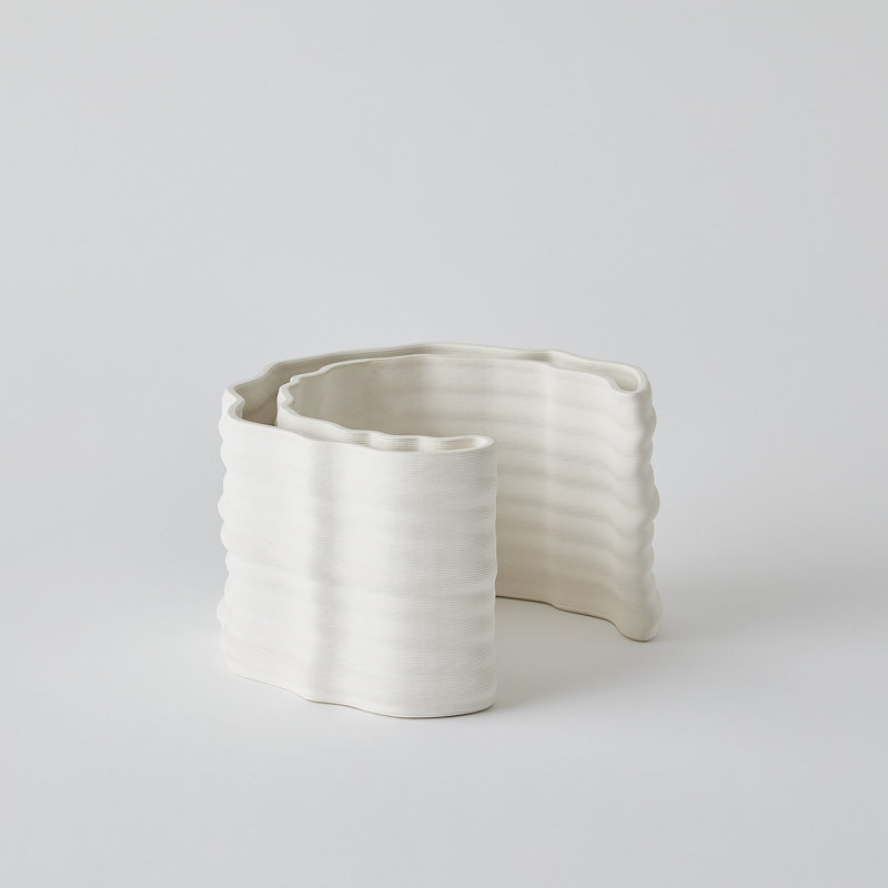 Crescent Printed Vase-Matte White-Lg, 5.75" H x 8.75" W x 8.25" D