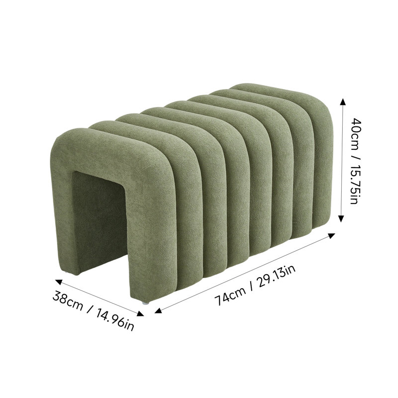 Modern U-Shaped Upholstered Footstool, Green, Green