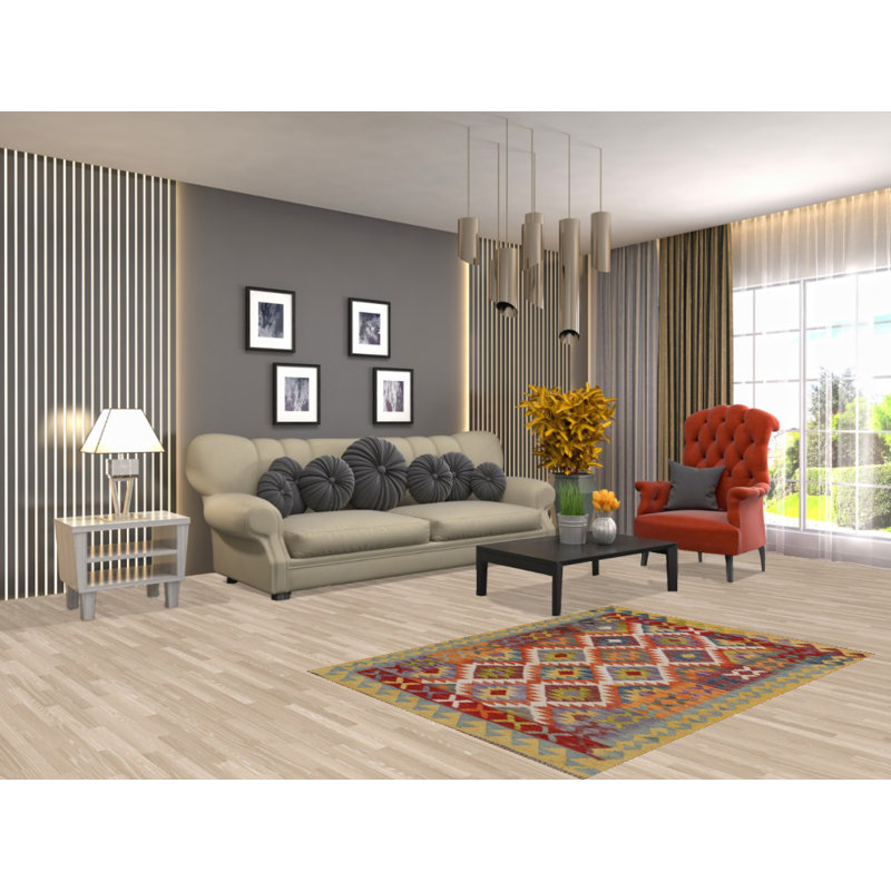 Tapis décoratif en laine South Western Kilim 4 x 5